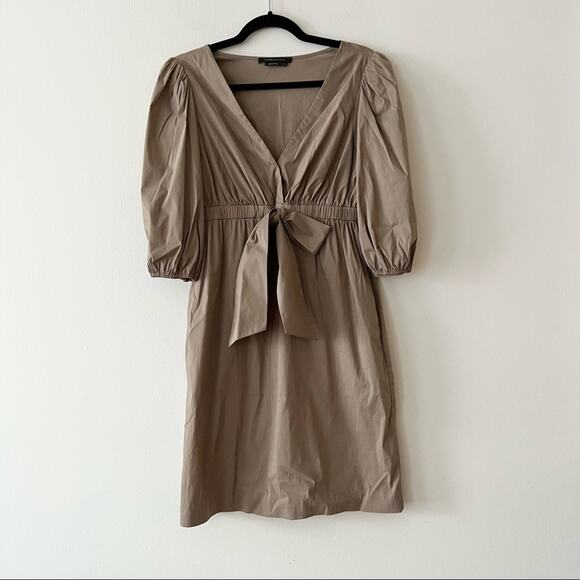BCBGMaxAzria Tan Puff Sleeve Tie Front Dress - Picture 1 of 5